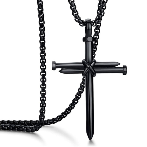 Cross Necklace for Men Cross Pendant STRENGTH Bible Verse Stainless Steel Necklace