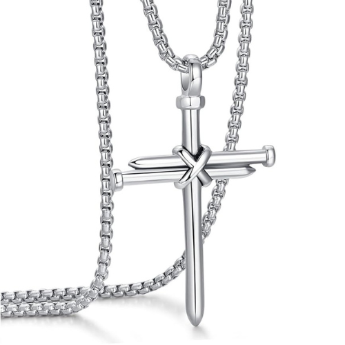 Cross Necklace for Men Cross Pendant STRENGTH Bible Verse Stainless Steel Necklace