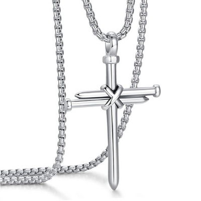 Cross Necklace for Men Cross Pendant STRENGTH Bible Verse Stainless Steel Necklace