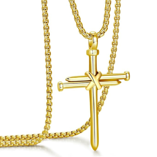 Cross Necklace for Men Cross Pendant STRENGTH Bible Verse Stainless Steel Necklace