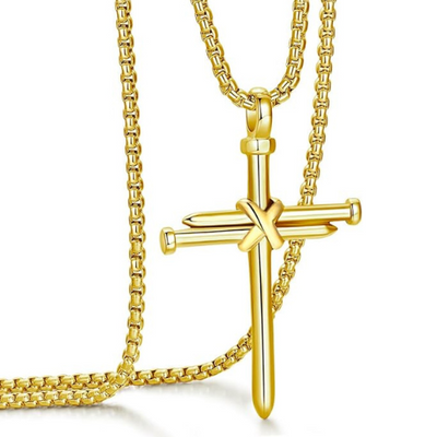 Cross Necklace for Men Cross Pendant STRENGTH Bible Verse Stainless Steel Necklace