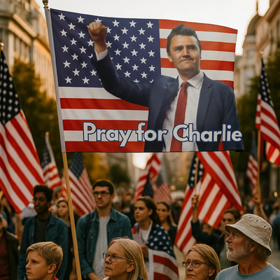 Pray for Charlie USA Flag / In All Honor – Charlie Kirk (1993–2025)