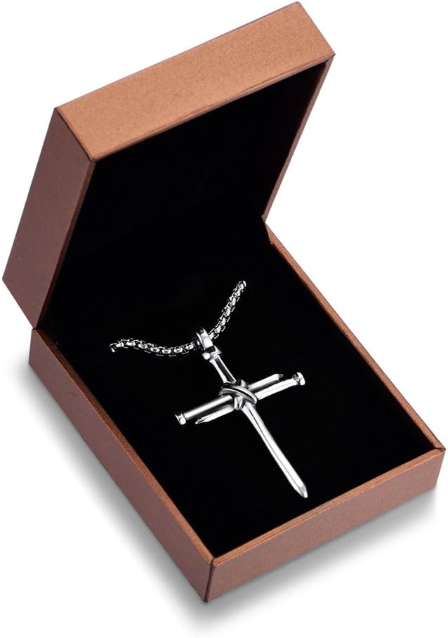 Cross Necklace for Men Cross Pendant STRENGTH Bible Verse Stainless Steel Necklace