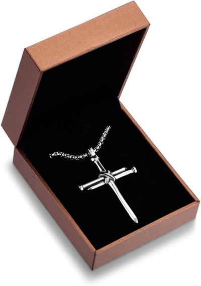 Cross Necklace for Men Cross Pendant STRENGTH Bible Verse Stainless Steel Necklace