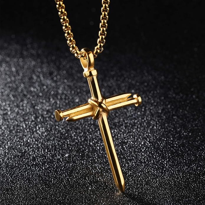 Cross Necklace for Men Cross Pendant STRENGTH Bible Verse Stainless Steel Necklace
