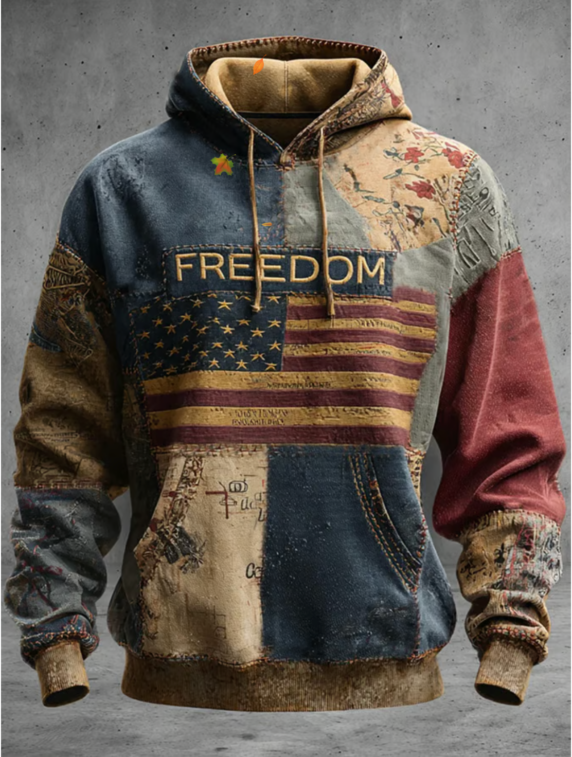 Men'S Casual Retro Contrast Color Print Long-Sleeved Hoodie