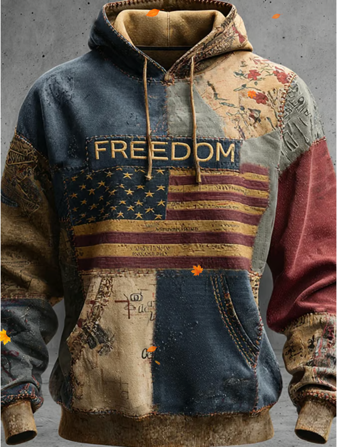 Men'S Casual Retro Contrast Color Print Long-Sleeved Hoodie
